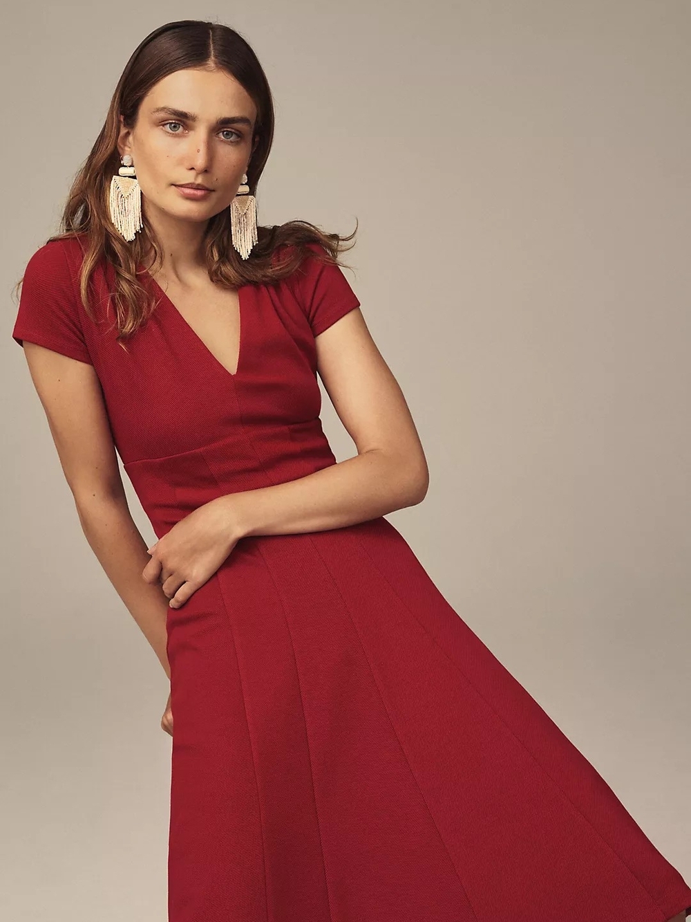 New Maeve Lincoln Center Dress Size Medium Red Fit & Flare Anthropologie